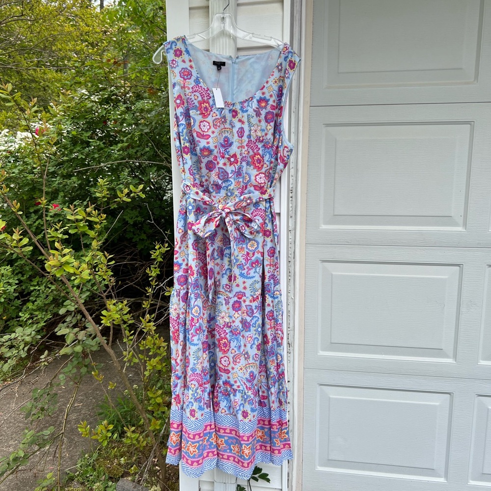 NWT Talbots Pretty Blues Multicolor Floral Lined MIDI Dress - Picture 6 of 6